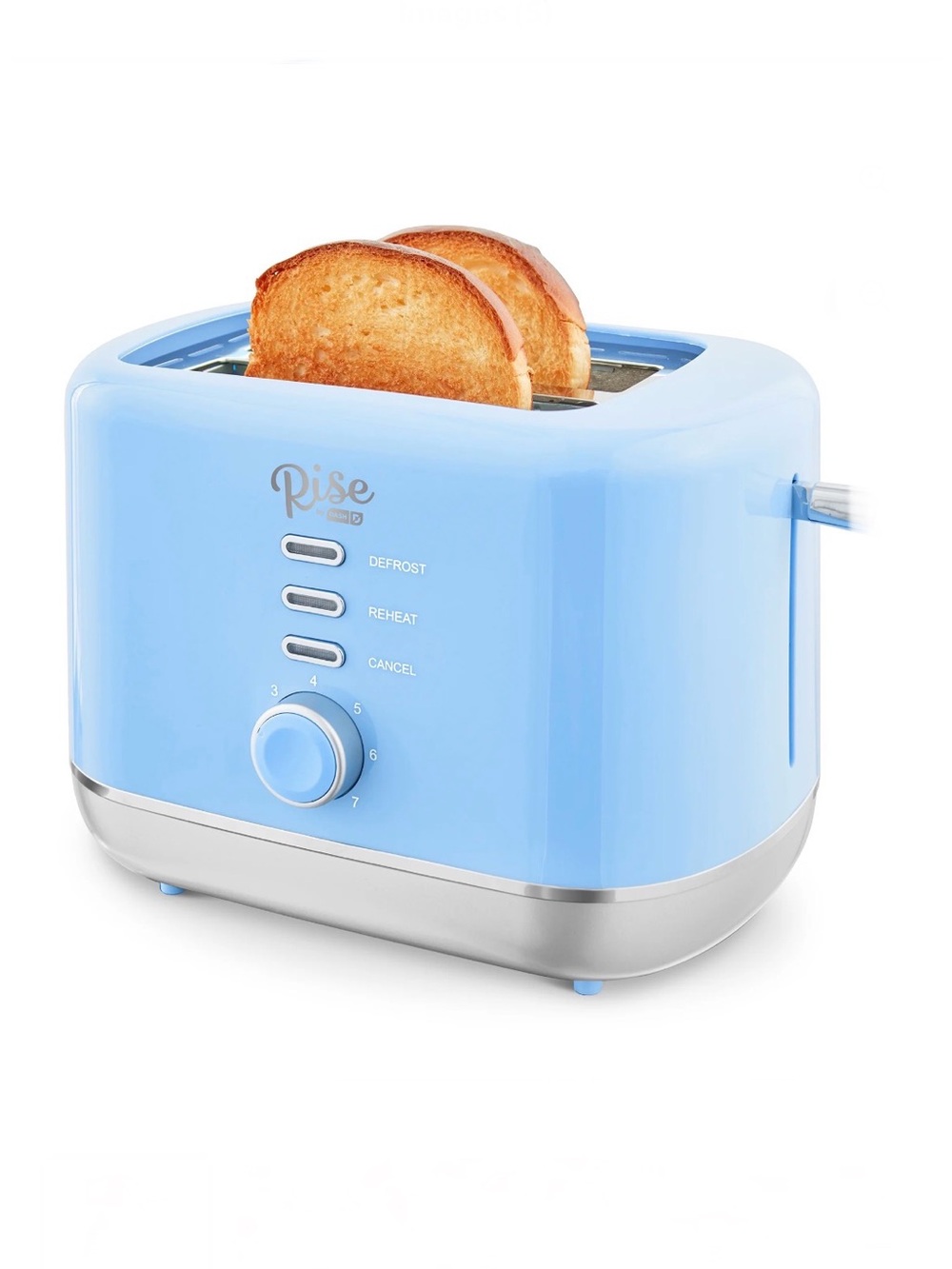 New! Rise by Dash 2- Slice Blue Toaster and Defrost/ Reheat. With Crumb Tray
